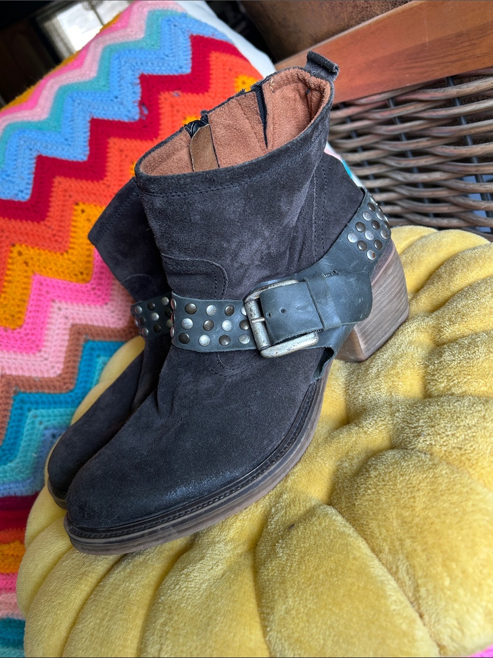 soft worn in suede  and metal studs festival boots